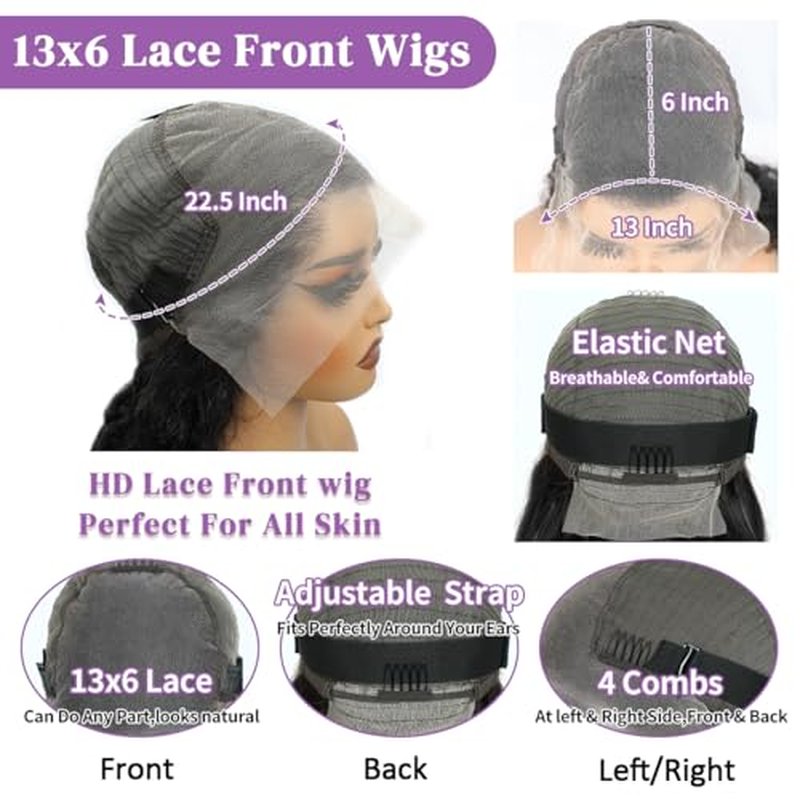 Human Hiar Wig 13x6 HD Lace Front Wigs Human Hair 200 Density Body Wave Wig Brazilian Virgin Wigs Glueless Lace Frontal Wig for Women Natural Black Pre Plucked with Baba Hair 24 Inch