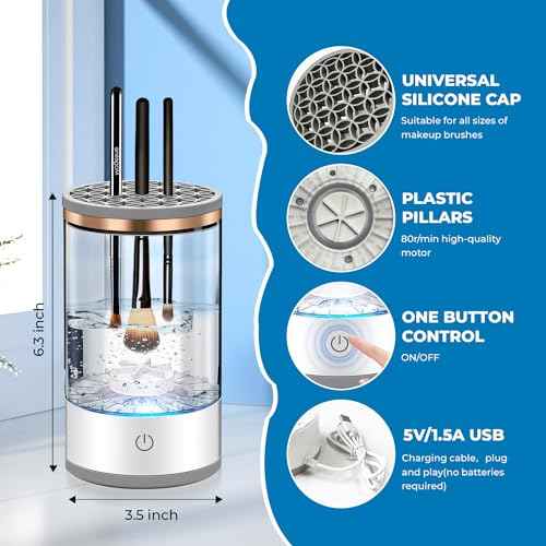 Electric Makeup Brush Cleaner with Brush Clean Mat, USB Charging Automatic Electric Makeup Brush Cleaner, Makeup Brush Cleaner Machine Fit For All Size Makeup Brush, Great Gift for Women Girls