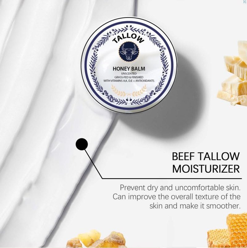 Grass Fed Honey & Tallow Balm - Natural Whipped Moisturizer for Face & Body | Unscented 2 oz