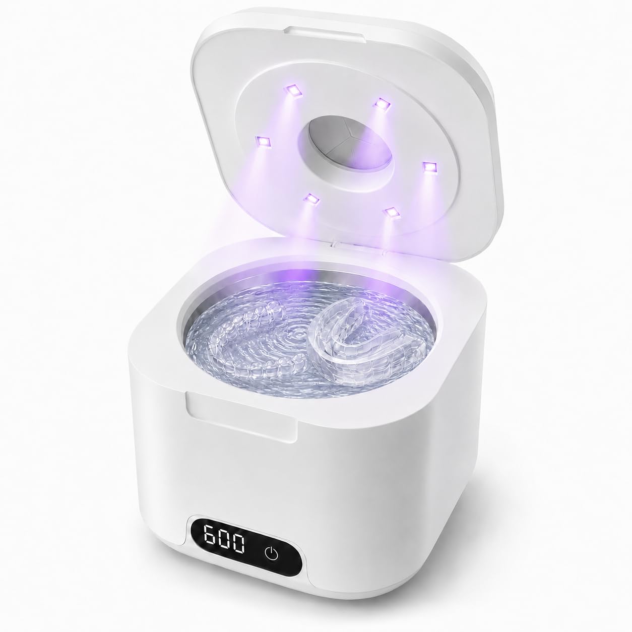 Ultrasonic Retainer Cleaner Machine with UV Light, 49kHz Dental Pod Cleaner with Digital Timer, 340ML Stainless Steel Tank for Retainer, Aligners, Dentures, Mouth Guards, Night Guards & Jewelry, White