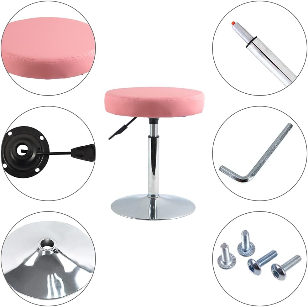 Height Adjustable Pink Short Shop Stool - Swivel Chair for Office, Spa, Salon & Tattoo Stations | Compact Design