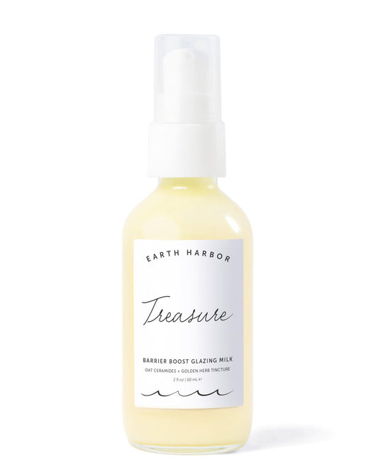 Earth Harbor Treasure Barrier Boost Glazing Milk – Vegan Essence Moisturizer for Sensitive, Dry & Acne-Prone Skin – Oat Ceramides & Sea Buckthorn – Hydrates, Calms & Repairs Skin Barrier – 2 oz