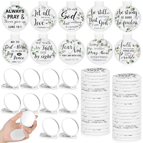 80 Pcs Mini Christian Compact Mirrors Bulk Christian Gifts for Women, Bible Verse Scripture Makeup Mirrors for Purse, Religious Party Favors Church Gifts for Women Mother Teacher Christmas