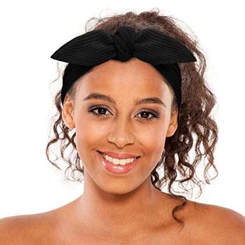 Syhood 4 Pieces Ribbed Headband Ribbed Stretch Bandie Stretchy Hairband Soft Head Wrap Turban Headband Boho Hair Band for Women Hair Accessories, 4 Colors(Black, Red, Sapphire Blue, Brown)