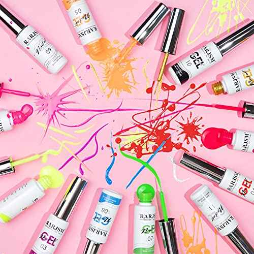 RARJSM Painted Gel Nail Polish Set, Line Art Gel 12 Colors Neon Pink Yellow Green Glitter Silver Gold Nail Art Painting Manicure Tools DIY Drawing NailGel for Line U V L E D Required