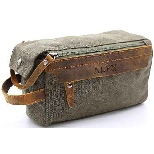Toiletry Bag For Men And Women Personalized Shaving Kit Bag Crazy Horse Leather Dopp Kit For Men Travel Shaving Bag Mens Toiletry Bag Canvas Dopp Kit For Travel (ArmyGreen)