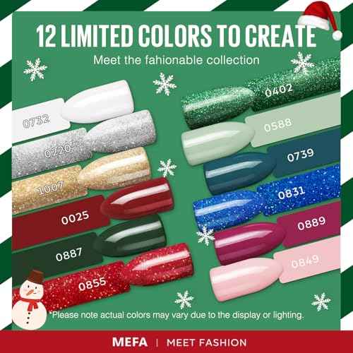 MEFA Christmas Gel Nail Polish Set Limited Edition, 12 Colors Burgundy Red Dark Green Glitter Gel Polish Winter Silver Gold Sparkle Nail Polish Manicure Soak Off Salon Christmas Gifts for Women Girl