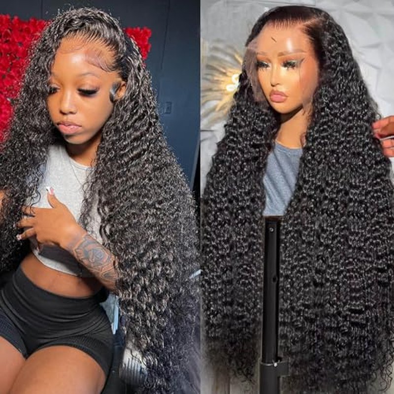 Lemoda 13x6 Water Wave Lace Front Wigs Human Hair 24 inch HD Lace Brazilian 15A Deep Wave Frontal Wigs 180% Density 13x6 Curly Human Hair Wig with Baby Hair Glueless Water Wave Wig For Black Women