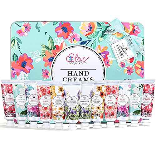 BODY & EARTH Hand Cream Gift Set for Mothers Day Gifts for Mom, Pack of 12 Enriched with Shea Butter to Nourish Dry Hands, Hand Lotion Gift Packs, Travel Size Hand Lotion Set, Birthday Gifts for Women