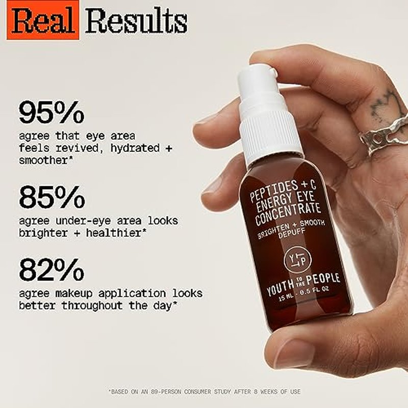 Youth To The People Peptides + Vitamin C Eye Concentrate - Vitamin C Eye Serum with Caffeine + Antioxidants, Visibly Brightens Dark Circles, Reduce Undereye Puffiness, Blurs Fine Lines - 0.5 fl oz