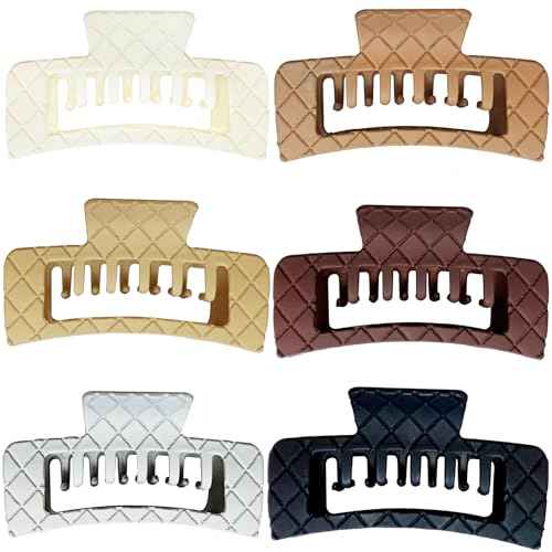 Double Row Teeth Square Claw Clips for Hair 2 Row Claws Rectangle Hair Clips Women Girls Thick Hair Claw Clips Plastic Double Claws Curly Straight Hair Strong Clip Hair Accessories 6 Packs