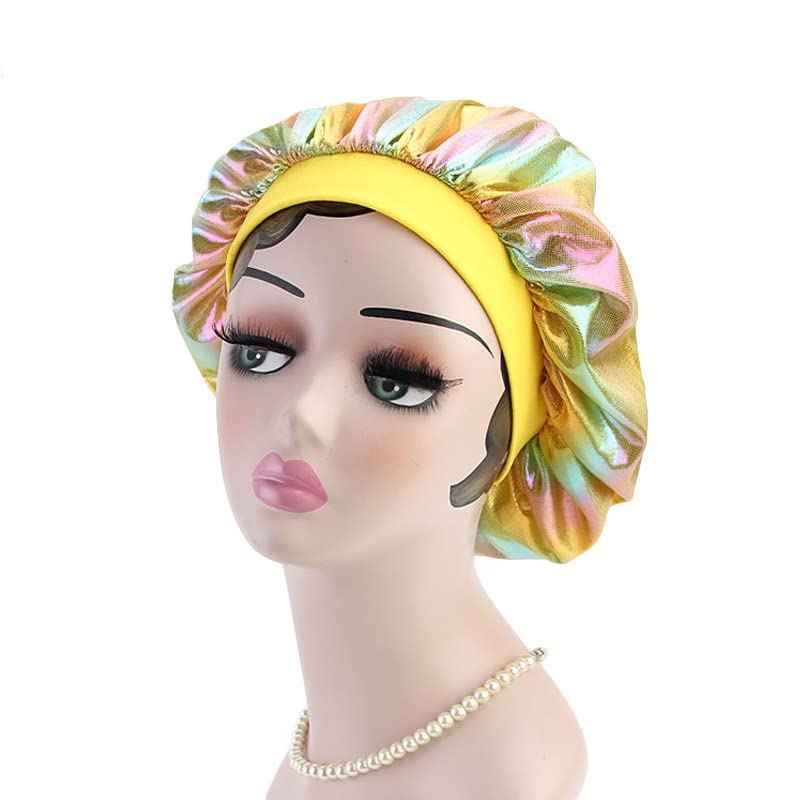 Satin Sleep Cap Satin Bonnet Night Head Cover Sleeping Soft Hair Turbans for Women and Girls (D-Holographic 6PK)