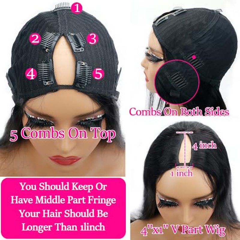 CHEETAHBEAUTY V Part Wigs Human Hair 20 Inch No Leave Out Lace Front Wigs Upgrade U Part Wigs Brazilian Virgin Straight Human Hair Wigs for Women 180% Density Natural Color