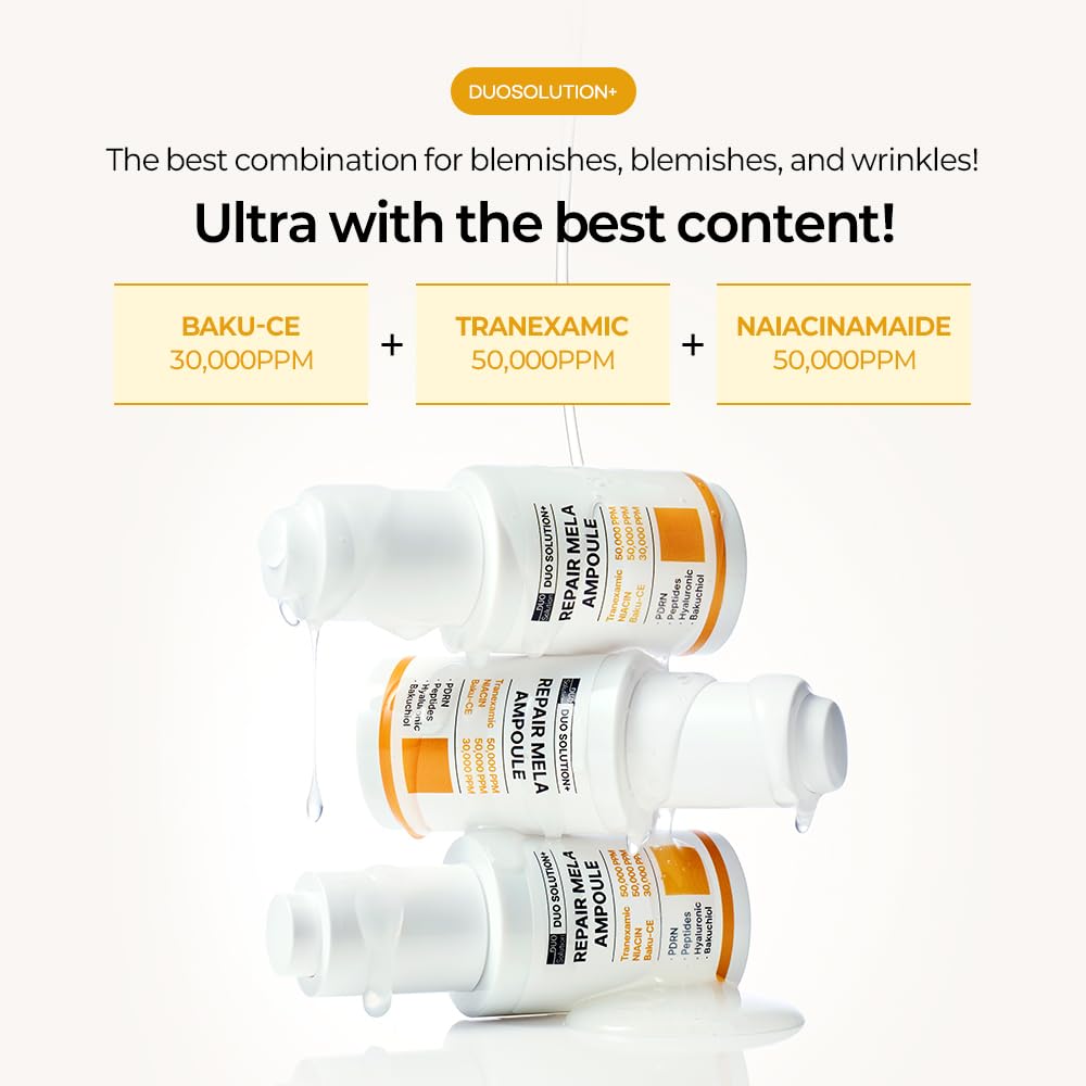Duo Solution Tranexamic Acid 5% + Niacinamade 5% + Baku-CE 3% Cream, Repair Mela Cream - Tranexamic acid 50,000ppm, Niacinamade 50,000ppm, bakuchiol 30,000ppm, PDRN, Peptides, Hyaluronic