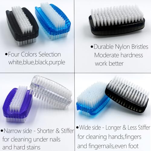 Nail Brush for Cleaning Fingernails Two Sided Fingernail Scrub Brush Soft Stiff Nylon Bristles Scrubber Brush for Hand and Under Nails,4 Pack