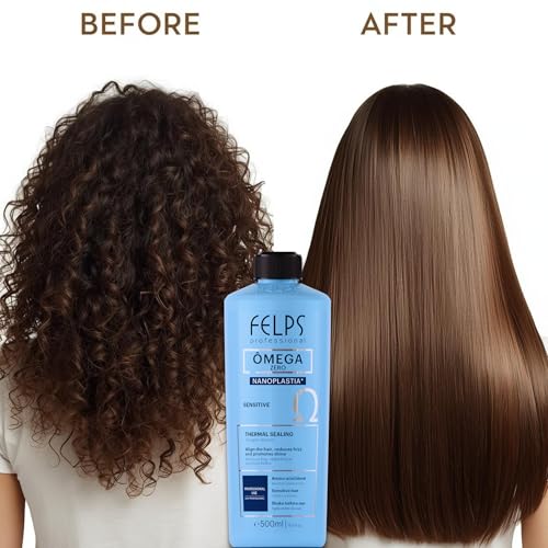 Felps Professional Omega Sensitive - Thermal Sealing Unique Nanoplasty - Brazilian Keratin Blowout - Straightening & Smoothing Hair Treatment - Formaldehyde Free 500ml/16.90.oz