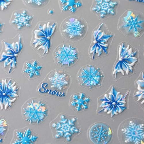 8 Sheets Christmas Nail Art Stickers 5D Embossed Winter Nail Decals Snowflake Maple Leaves Flowers Birds Squirrels Pattern Design Nail Stickers Supplies for Women Manicure Charms Decoration