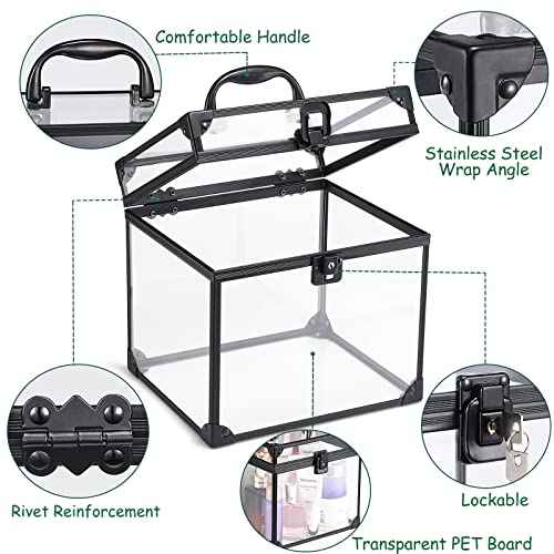 Noverlife Portable Crown Case for Pageants, 8x7x7.5inch Clear Makeup Tools Storage, Large Cosmetic Display, Travel Toiletry Organizer Train Box With Latches, Tiara Storage for Women