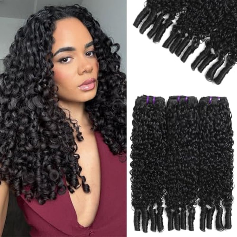 Burmese Curly Human Hair Bundles 16 18 20 Inch Water Wave Bundles with Spiral End 100% Unprocessed Quick Weave 3C4A Virgin Remy Hair Double Weft for Women Natural Black