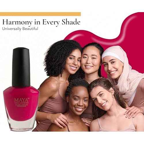 MAYA Red Gel Nail Polish - Quick Dry, Non-Toxic, Breathable & Cruelty-Free Nail Art DIY Manicure, Certified Halal Nail Kit - 0.4 fl oz Soak Off Nail Lacquer, Made in USA - Fuschia is Bright
