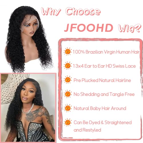 Water Wave Lace Front Wigs Human Hair 13x4 HD Transparent Lace Frontal Wigs Human Hair Pre Plucked 180% Density Water Wave Wig for Black Women Natural Color 16 Inch