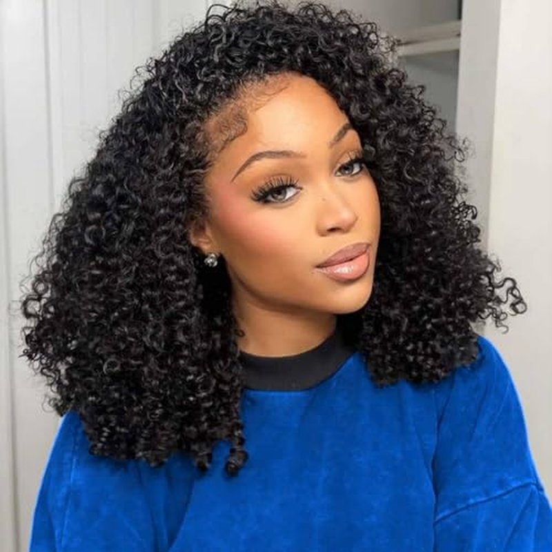 Curly Half Wig Human Hair 200% Density Seamless Flip Over Wig Wear and Go Glueless Drawstring Wig Human Hair for Women 3 In 1 Deep Curly Headband Wig Beginner Friendly 22 Inch
