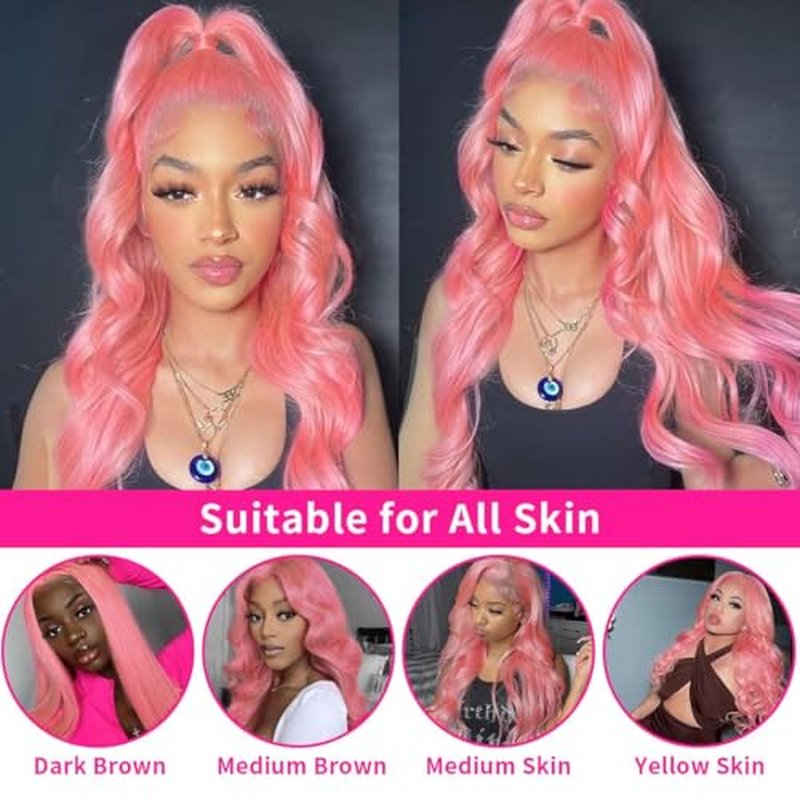 Pink Lace Front Wigs Human hair Pink Wigs Human Hair Body Curly Human Hair Wig For Women Body Wave Lace Frontal Wigs Human Hair 200% Density HD Transparent Pre Plucked
