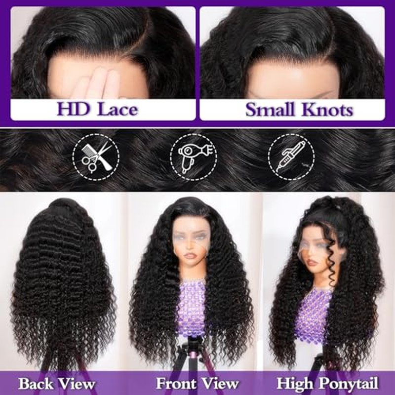 13x6 Deep Wave Lace Front Wigs Human Hair 250 Density 18 Inch, Tangle Free, Shedding Free, Pre Plucked With Invisible Hairline, Full Volume Suitable For Daily Wear