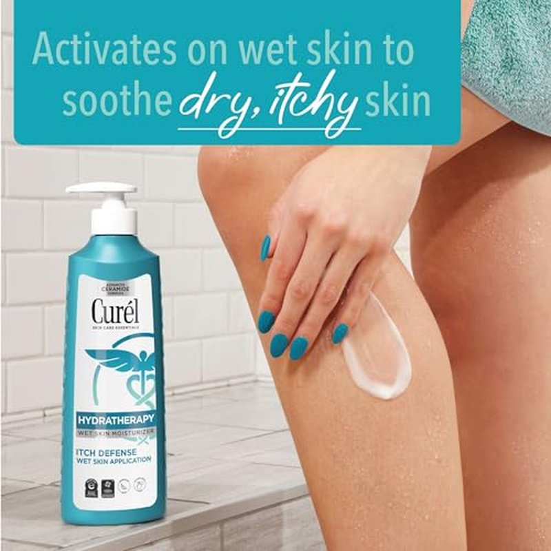 Curel Itch Defense In Shower Lotion for Sensitive and Dry Skin, Hydra Therapy Body Lotion with Vitamin E, Fast-Absorbing Ceramide Moisturizer, Repairs Moisture Barrier, Unscented, 12 Oz (Pack of 2)