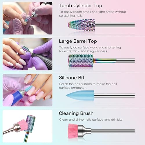 Depvko 10pcs Carbide Nail Drill Bits Set: Professional Cuticle Bit for Efile Nail Drill with 75pcs Small Sanding Bands (#80#120#180) & Mandrel Bit Acrylic Gel Nail Remover Tool Manicure Pedicure Kit