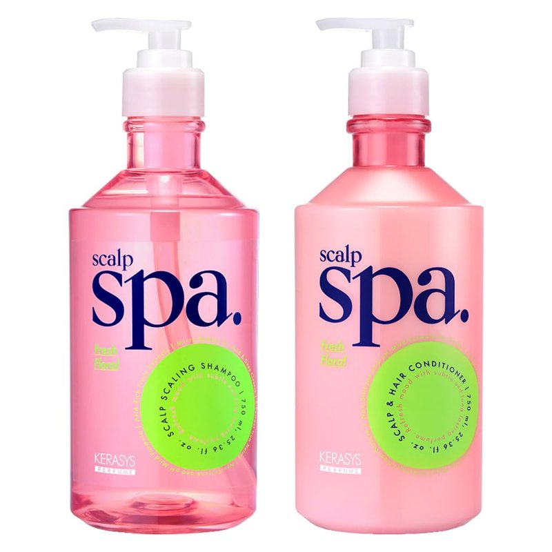 Kerasys Scalp Spa Silicone Free Weakly Acidic AHA Fresh Floral 25.36 fl oz / 750 ml (Shampoo + Conditioner Set)