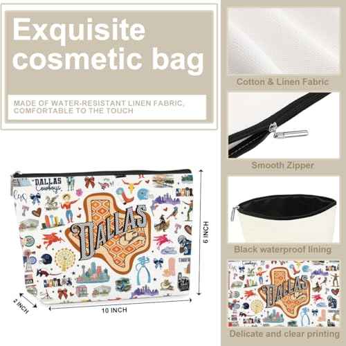 4PCS Dallas Themed Makeup Bag - Dallas Souvenirs Gift for Women, Best Friend, Sister - Travel Friendly Cosmetic Bag, Birthday Christmas Gifts