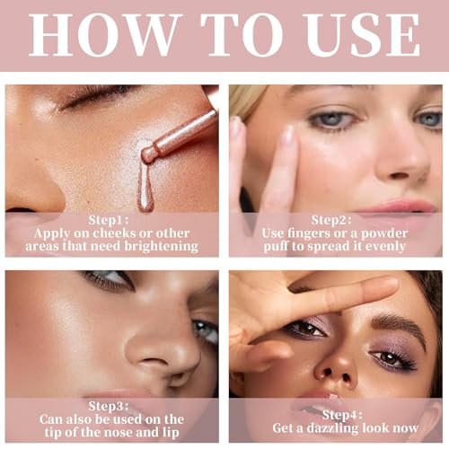 Liquid Highlighter Makeup, Long Lasting Multifunctional Luminous Glow Stick, Sparkly Glitter Body Face Shimmer Liquid Luminizer Sticks, Waterproof, Smooth, Blendable Cream Illuminator 03#