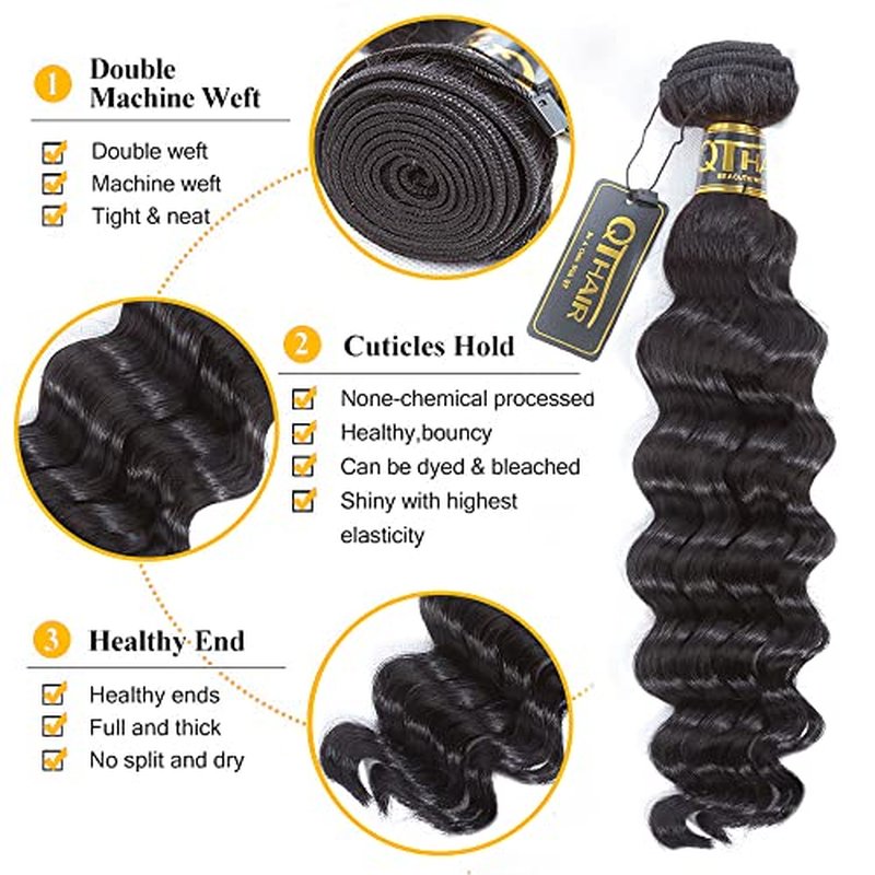 QTHAIR 16A Brazilian Loose Deep Wave Bundle 100% Unprocessed Brazilian Virgin Human Hair Bundles Loose Deep Curly Human Hair Weave Wet and Wavy Curly Hair 1 Bundle 30 inch
