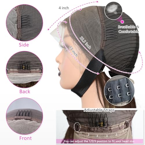 Chocolate Brown Bob Wig Human Hair Straight 13x4 HD Lace Front Wigs for Black Women Glueless Short Bob Lace Frontal Wig Human Hair Pre Plucked 150% Density #4 Color 16 Inch