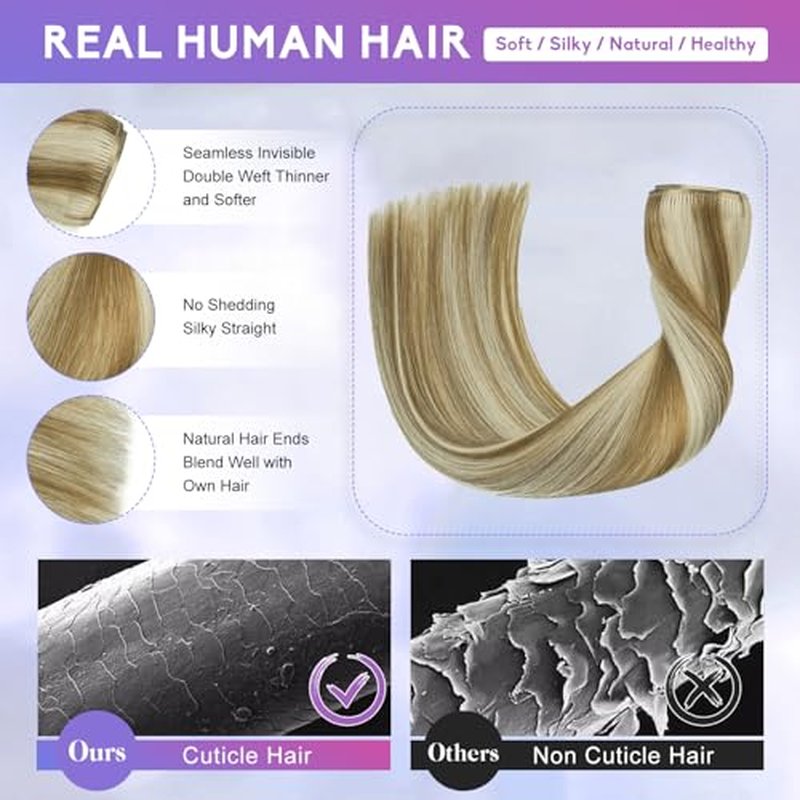 Blonde Clip in Hair Extensions Real Human Hair, 24 Inch 120g Natural Human Hair, Remy Human Hair Extensions Cip ins for Women 8pcs Per Set #16/22 Light Blonde Highlighted Golden Blonde