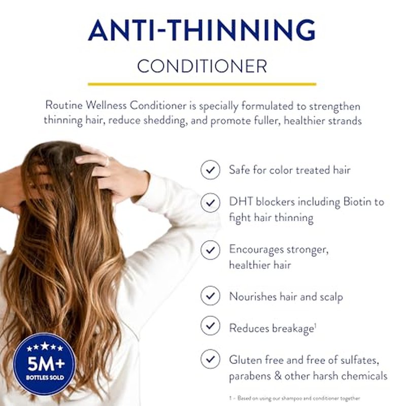 Routine Wellness Anti-Thinning Deep Conditioner for Thinning Hair - DHT Blocker for Hair Loss in Men & Women - Promotes Healthy Hair - Orchid & Apricot 14oz