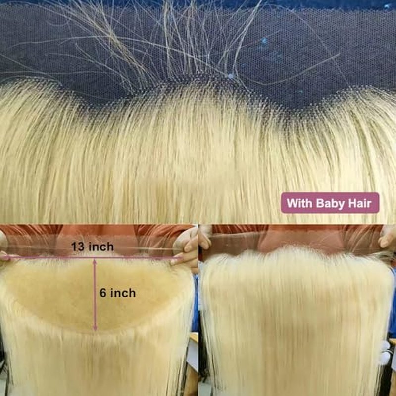 613 Frontal Straight 13x6 Transparent HD Lace Frontal Closure 12A Brazilian Virgin Remy Hair Free Part Ear to Ear Blonde Frontal Human Hair For Women Pre Plucked With Baby Hair 150% 18 Inch