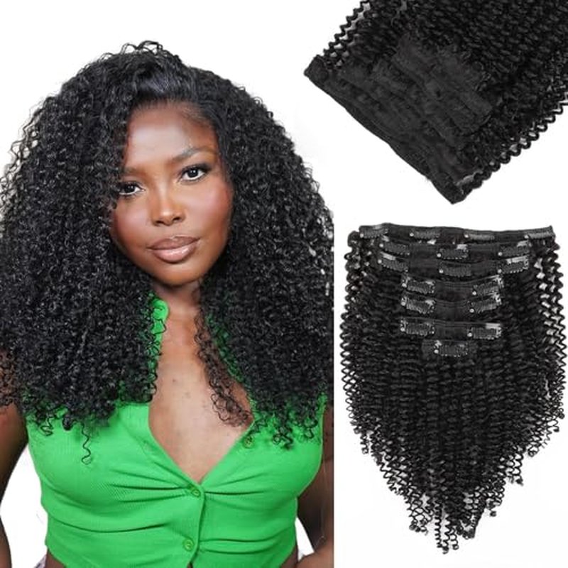 Kinky Curly Clip in Hair Extensions for Women 3C 4A Kinky Curly Clip ins 7Pcs 120g Remy Human Hair Clip in Hair Extensions Double Weft Natural Black 24 Inch