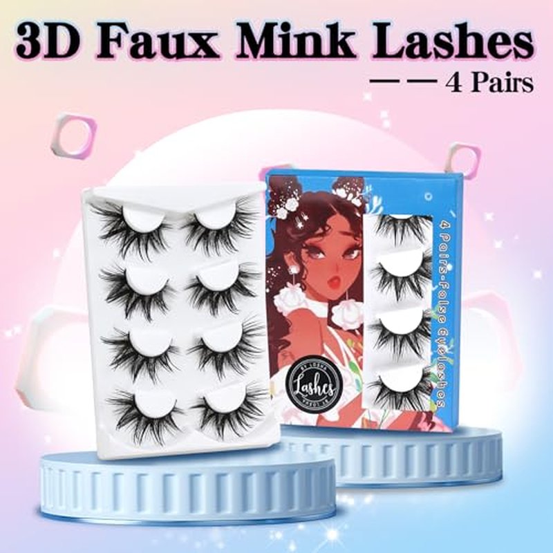 Losha 22mm Lashes Fluffy Eyelashes 3D Dramatic Long False Eyelashes Wet Look Manga Lashes Wispy Volume Faux Mink Lashes Cat Eye Lashes Soft Anime Fake Eyelashes 4 Pairs (Bold)