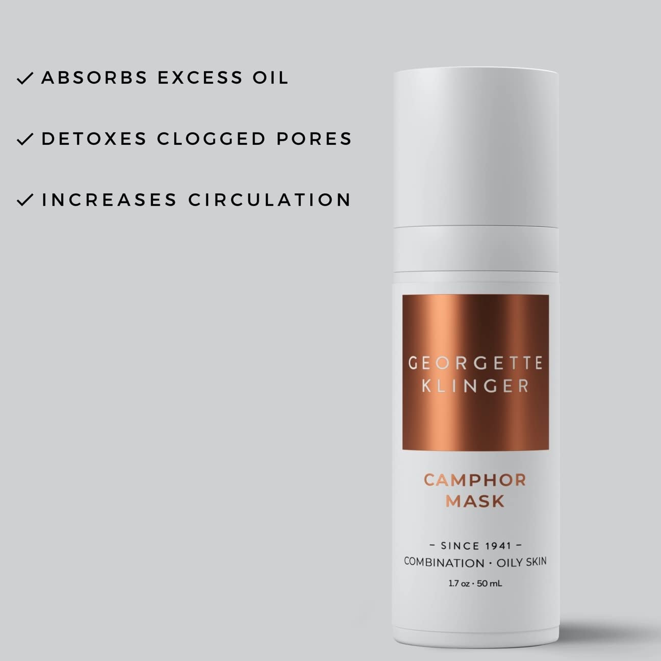 Georgette Klinger Camphor Mask - Mineral-Rich Clay Mask with Menthol & Vitamin E: Detoxify, Exfoliate, and Improve Skin Tone while Absorbing Excess Oil, and Clearing Clogged Pores - 1.7 oz