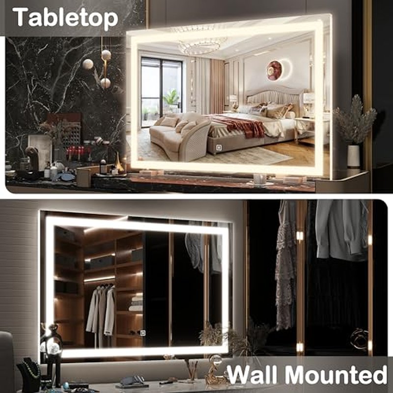 FENNIO Makeup Mirror with Lights 23"x32" £¬LED Makeup Mirror £¬Large Vanity Mirror with Lights£¬Touch Sensor with Dimmable 3 Modes, Square White