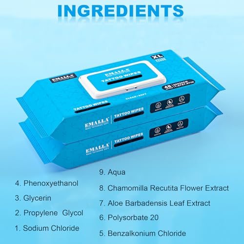 Emalla Tattoo Wipes, Extra Large 192pcs All in One Premium Tattoo Care Wipes to Clean Skin and Tattoo Aftercare Tattoo Supplies (4 Pack)