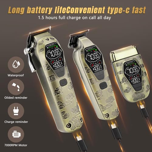 Hair Clippers for Men Professiona,3 in 1 T-Blade Barber Clippers and Trimmers Set for Barber kit, Mens Cordless Hair Clippers, Beard Trimmer for Men