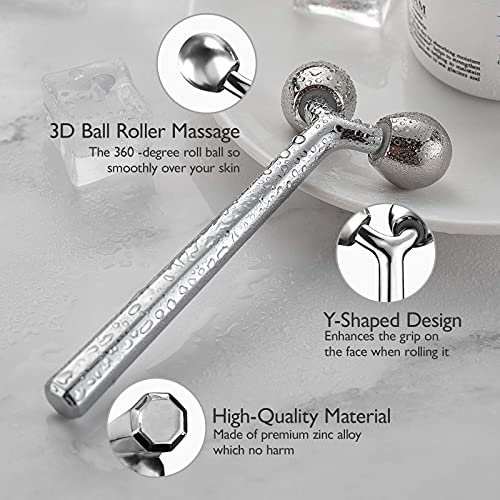 Tekson Faical Roller Massager, 3D Metal Face Massage Tool for Reduce Puffiness, Remove Eye Wrinkles, Face Lift, Increase Firmness, Anti-Aging, Skin Tightening (Zinc Alloy)