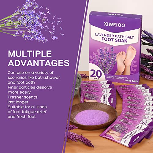 Foot Soak Salts with Epsom Salt for Soaking Lavender Pedicure kit Foot Bath- 20 Pack Bath sea Salts pedicure foot spa soak Products kit 21 oz Tea Tree Oil feet soak Athletes Callus Remover XIWEIOO