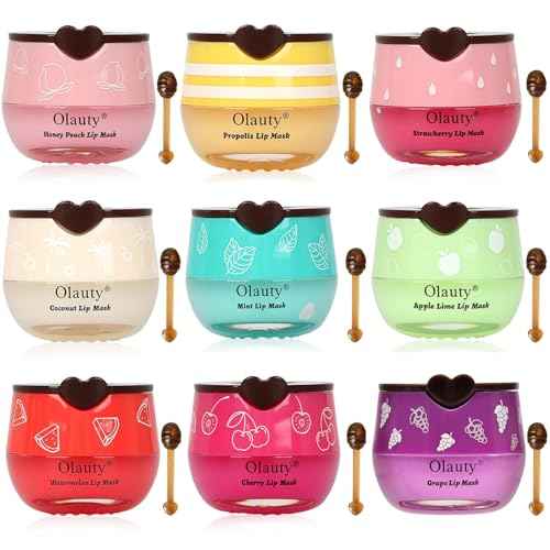 9 PCS Bee Lip Balm Honey Pot, Strawberry, Watermelon, Coconut, Aloe, Cherry, Grape & Peach Flavors, Honey Lip Balm Bulk, Moisturizing Lip Mask Overnight for Dry Cracked Lips, Reduce Lip Lines