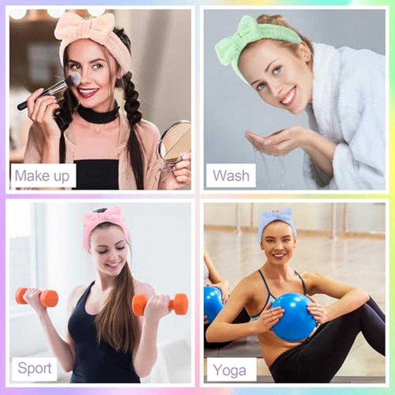 WILLBOND 48 Pieces Pastel Spa Headband Bulk Flannel Bow Hair Band Fluffy Plush Facial Makeup Headband for Women Washing Face Spa Shower Cleansing
