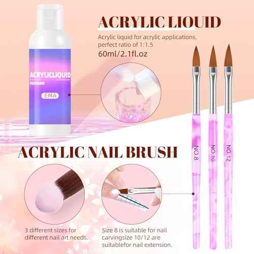 Acrylic Nail Kit for Beginners with Everything-Nail Kit Acrylic Set White Pink Clear Acrylic Powder Gel Polish Decorations for Home Salon
