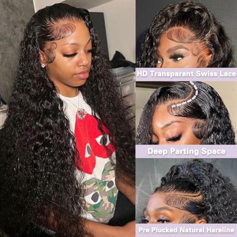 28 Inch Deep Wave Lace Front Wigs Human Hair Pre Plucked,13x4 HD Lace Front Wet And Wavy Frontal Human Hair Glueless Deep Curly Wig For Women ,180 Density, Bouncy Soft Tangle Free Natural Hairline